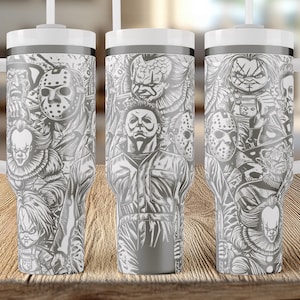 Horror-Themed Laser Engraved Tumbler 40oz | GLOW-in-the-Dark options available | Stanley & Yeti Style Cup | Spooky Gift for Horror Fans