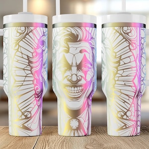 Kubek z motywem Gotham Clown, styl Stanley, 40 uncji, grawerowany laserowo