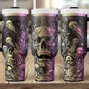 Skull Ocean Tumbler – Horror Theme | Laser Engraved | 40oz Stanley Style