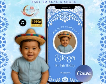 Talavera Papel Picado Birthday Video Invitation - Cielito Lindo Fiesta (Digital Canva Template)