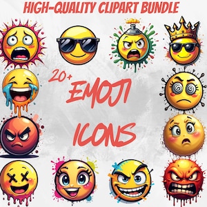 Watercolor Emoji Face PNG Bundle, Digital Emoji, Emoji Printable Bundle, Birthday Party Emoji, Smiley Emoji PNG, Cute Emoji Face Clipart