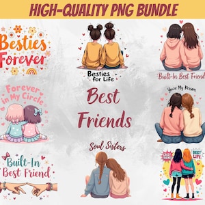 Best Friends Clipart Bundle, Soul Sisters Digital Illustration, BFF Girls Clip Art File, Blonde and Brunette Besties PNG, Friendship Gift