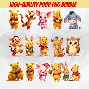 Vintage Winnie the Pooh PNG Clipart Bundle | 15+ Classic Pooh High Resolution PNGs | Baby Shower, Birthday, Scrapbooking & Printable Crafts