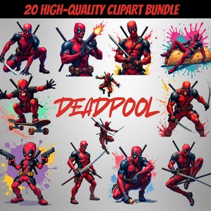 Deadpool PNG Clipart Bundle: Lustige Comic Helden Grafiken zur Sublimation