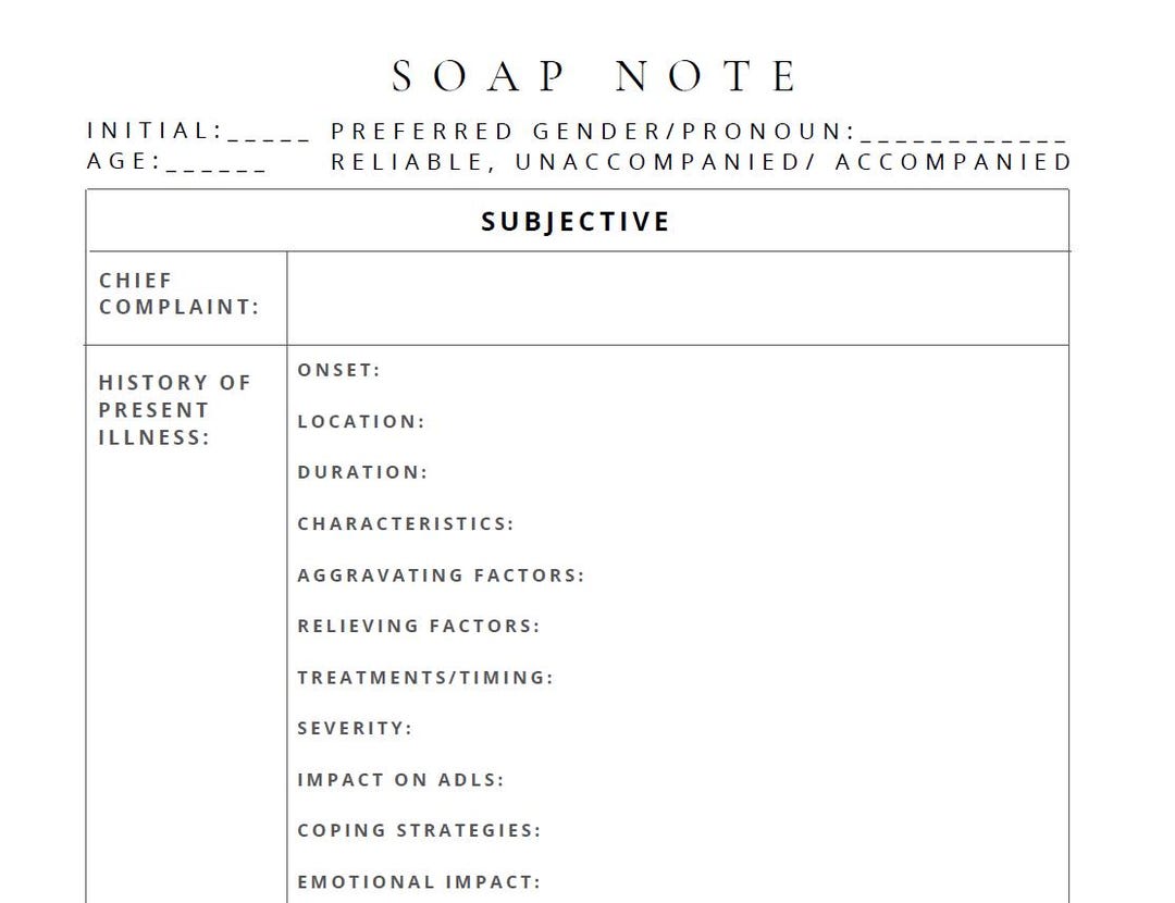 Nurse Practitioner/med Student SOAP Note, Downloadable PDF - Etsy