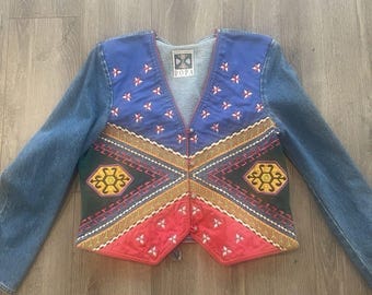 Hairston Roberson ROPA Vintage storlek L Denimjacka i broderad bomull Western USA LG 80-tal