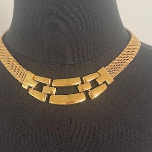 Vintage Napier Mesh Necklace Choker 80s Gold 17 1/2” Clasp