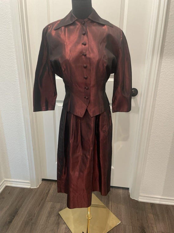 Vintage 1940s Taffeta Suit Burgundy Red Handmade Two Piece Dress Jacket  Women's - Etsy Israel