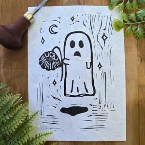 Ghost and Dead Flower | Lino Block Print | Handmade