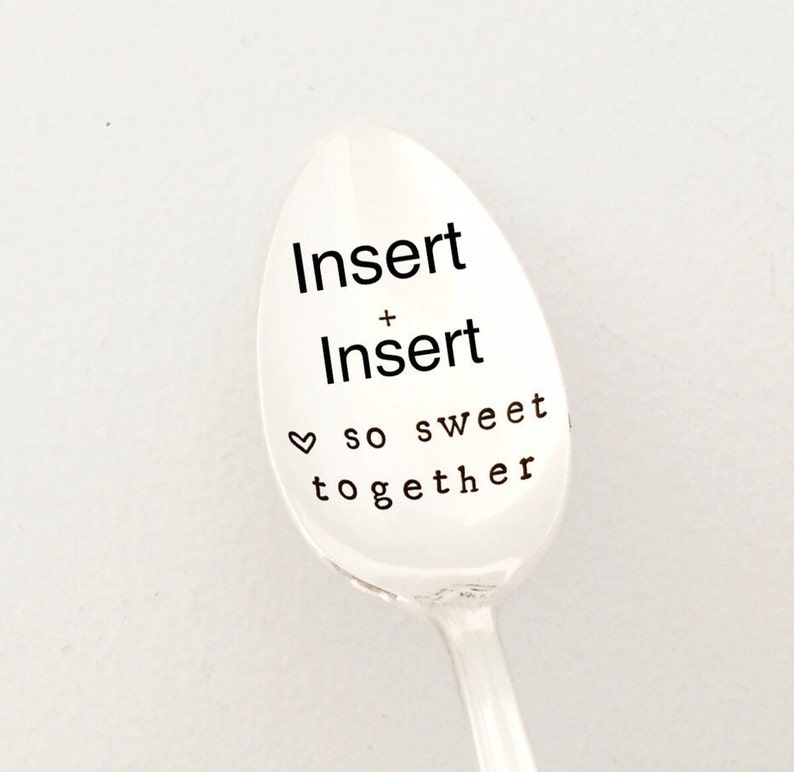 CUSTOMISED stamped keepsake silver spoon gift. So sweet together. Wedding or anniversary personalized ideas. Insert your own names. image 1