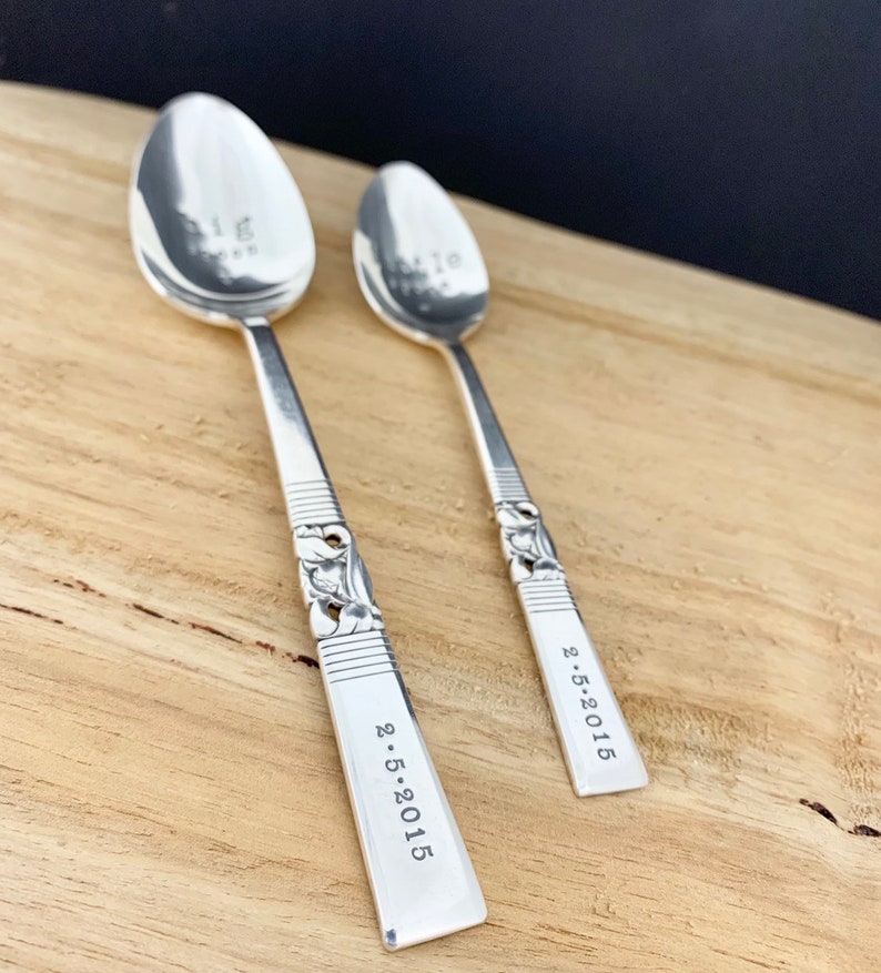 Big spoon Little spoon. Stamped vintage spoons set Teaspoon & Dessert spoon. Engagement wedding anniversary valentine fun unique gift idea image 4