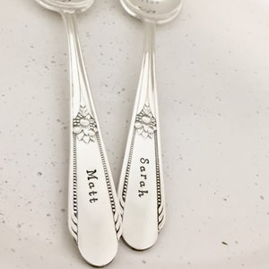 Big spoon Little spoon. Stamped vintage spoons set Teaspoon & Dessert spoon. Engagement wedding anniversary valentine fun unique gift idea image 7