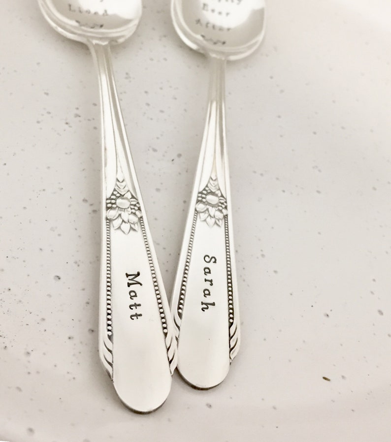 Big spoon Little spoon. Stamped vintage spoons set Teaspoon & Dessert spoon. Engagement wedding anniversary valentine fun unique gift idea image 7