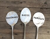 3 Vintage Hand Stamped Flattened Silver Spoon Herb Garden Pot Plant Markers. Up-cycled Personalized Cutlery Gift . Eatcreations.