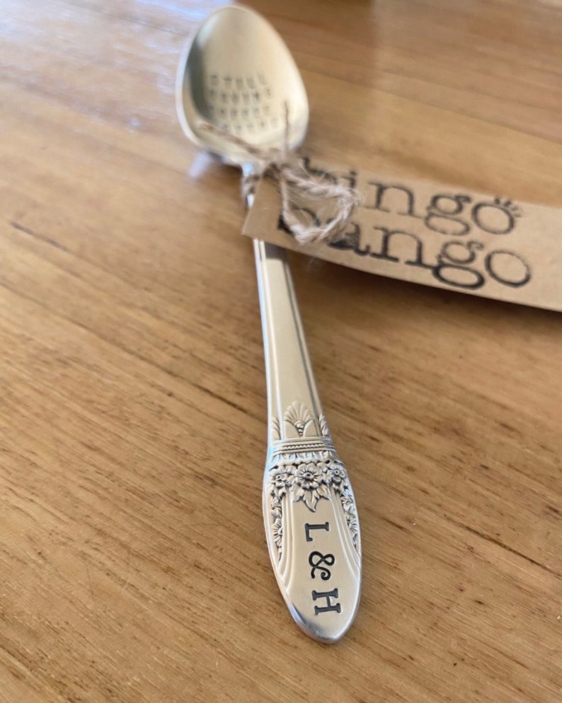 Still having coffee together hand stamped vintage silver plate teaspoon. Unique romantic Anniversay valentines best friends husbands gift image 7