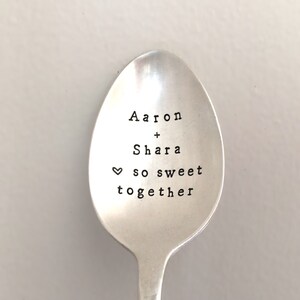 CUSTOMISED stamped keepsake silver spoon gift. So sweet together. Wedding or anniversary personalized ideas. Insert your own names. image 9