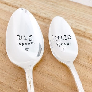 Big spoon Little spoon. Stamped vintage spoons set Teaspoon & Dessert spoon. Engagement wedding anniversary valentine fun unique gift idea image 2