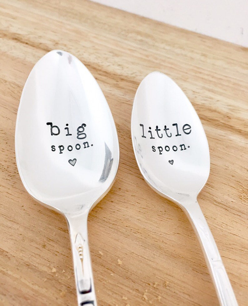 Big spoon Little spoon. Stamped vintage spoons set Teaspoon & Dessert spoon. Engagement wedding anniversary valentine fun unique gift idea image 2