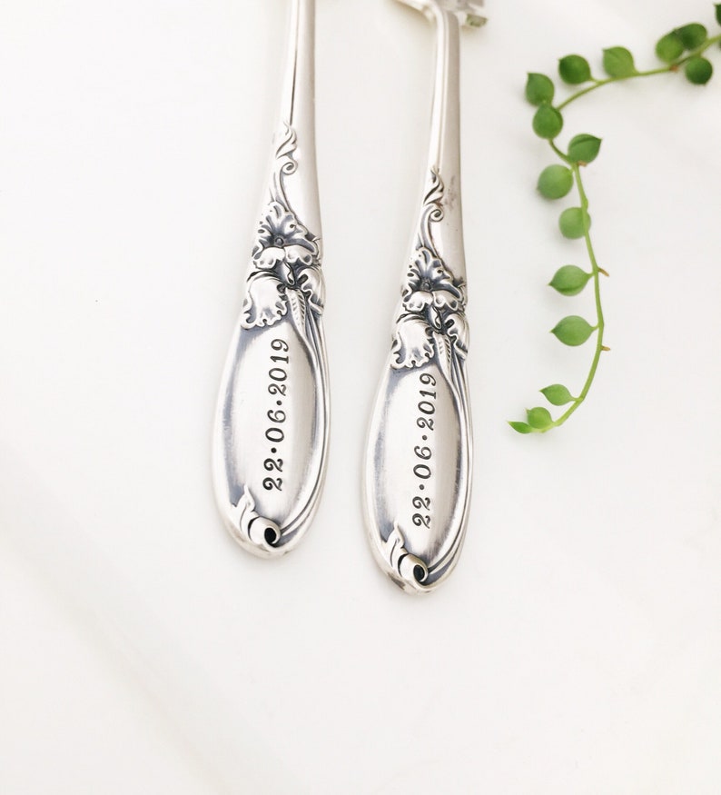 Big spoon Little spoon. Stamped vintage spoons set Teaspoon & Dessert spoon. Engagement wedding anniversary valentine fun unique gift idea image 6