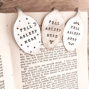 Recycled Vintage Silver Plate Spoon Bookmark. Book worm lovers unique gift idea. Fell Asleep Here. Hand Stamped, repurposed Australian made image 10