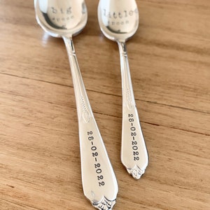 Big spoon Little spoon. Stamped vintage spoons set Teaspoon & Dessert spoon. Engagement wedding anniversary valentine fun unique gift idea image 8