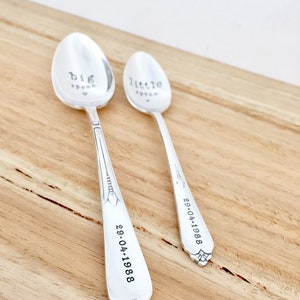 Big spoon Little spoon. Stamped vintage spoons set Teaspoon & Dessert spoon. Engagement wedding anniversary valentine fun unique gift idea image 3