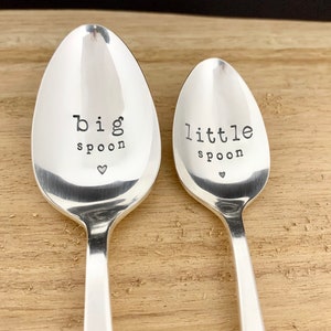Big spoon Little spoon. Stamped vintage spoons set Teaspoon & Dessert spoon. Engagement wedding anniversary valentine fun unique gift idea image 10