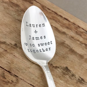 CUSTOMISED stamped keepsake silver spoon gift. So sweet together. Wedding or anniversary personalized ideas. Insert your own names. image 8