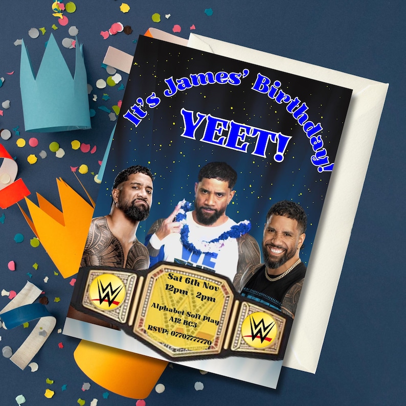 WWE Wrestling Jey Uso Birthday Invitation Yeet Digital Editable Print