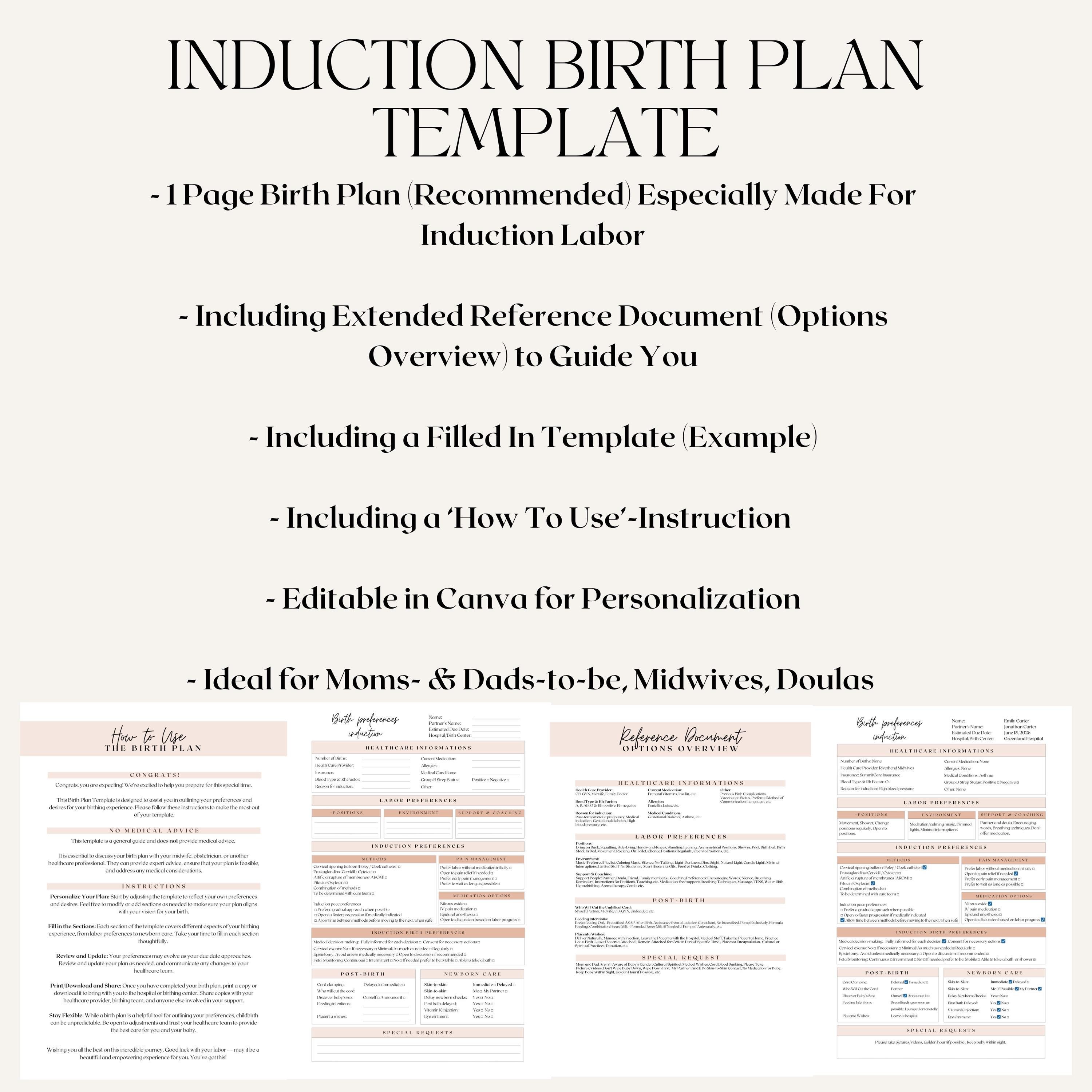 Induction Birth Plan Template – Editable & Printable Hospital-friendly ...