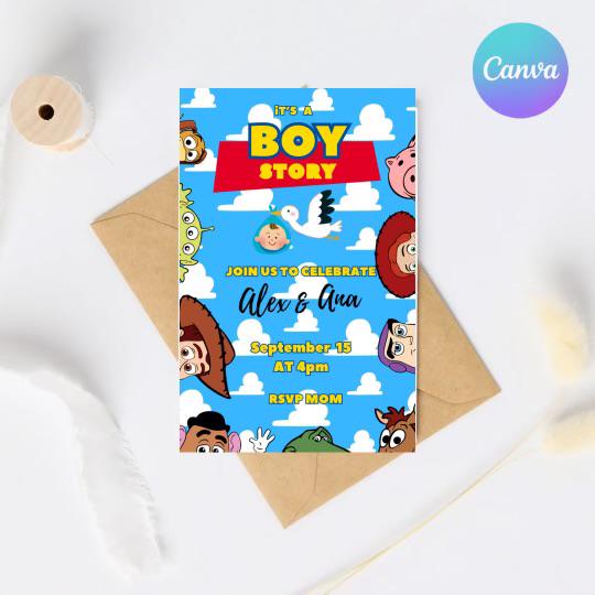 Toy Story Digital Invitation, Toy Story Baby Shower Party, Boy Story,Kids Birthday Party, Instant Download, Canva,
