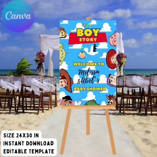 Toy Story Digital Welcome Sign, Toy Story Baby Shower Party, Boy Story ...