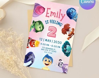 Inside Out Digital Invitation, Joy Party, Girl Story,Kids Birthday Party, Instant Download, Canva, Pink