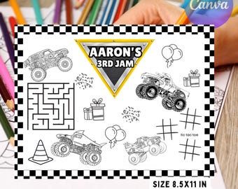 Monster truck Digital Party Coloring Mat Canva  Birthday truck,  Personalize digital birthday mats