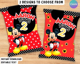 Bolsa de chips digital de ratón, archivo digital, fiesta de cumpleaños de Disneyland, ratón, fiesta de cumpleaños infantil, descarga instantánea en Canva imprimible