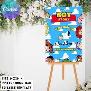 Cartello di benvenuto digitale di Toy Story, festa di baby shower di Toy Story, Boy Story, festa di compleanno per bambini, download immediato, Canva,