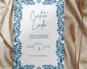 Cielito Lindo Digital Invite Canva Mexican Blue Talavera