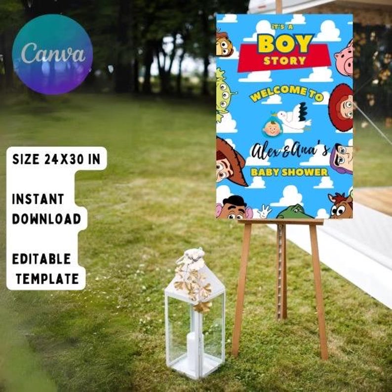 Toy Story Digital Welcome Sign, Toy Story Baby Shower Party, Boy Story ...