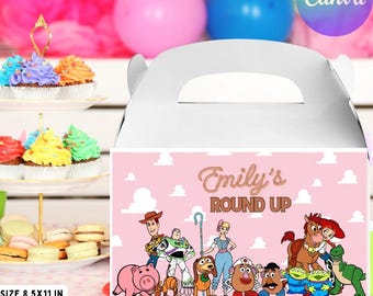 Toy Story Giebel Box Etiketten, Gastgeschenke, Toy Story Party, Girl Story, Kinder Geburtstagsfeier, Instant Download, Canva, zwei Unendlichkeit