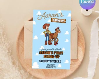 Toy Story Digital Invitation, Toy Story Birthday Party, Round Up,Kids Birthday Party, Instant Download, Canva,