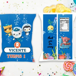 Octonauts Digital Treat Bag, Chip bag party favor Canva blue Birthday Octonaut,  Personalize digital welcome sign