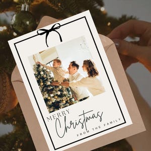 Christmas Minimalist Bow Photo Cards, bows black and brown, happy holidays Invite, Editable , Christmas and new year party canva coquette