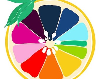 Art Print, Original Art Print, Grapefruit Decor, Grapefruit Illustration, Rainbow Grapefruit Print, Rainbow Kitchen Decor, Kitchen Art Print