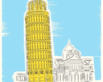 travel decor, Leaning tower of Pisa, Italy architecture,  Contemporary Home, Wall Decor, Minimalist Poster, travel art, Pisa Tower
