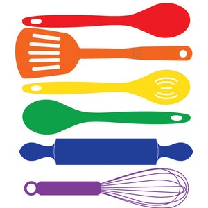 Kitchen art Print, art for kitchen, colorful kitchen wall decor, Food print, Kitchen Happiness - Spatula Spoon Whisk Rolling Pin
