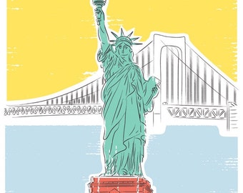 Travel poster, Statue of Liberty print - New York art print - NYC poster, New York Print, America poster, Architecture Print, USA Print