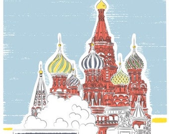 Travel art, St. Basil's Cathedral, Moscow print, Russia Travel print, Moscow Illustration, City Print, Architectural Print, Travel Print,