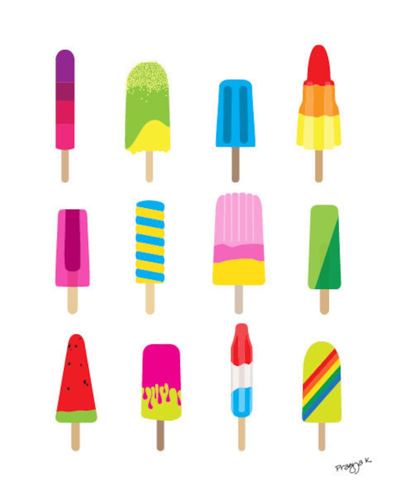 kitchen art, Cute Popsicles art print, kids wall art, cute kitchen decoration, food poster, kitchen poster, kids food poster, image 1