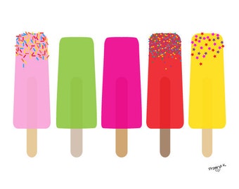 original art, Cute Popsicles with sprinkles , kids wall art, cute kitchen decoration, food poster,  kitchen poster, kids food poster,