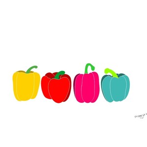 Original Art Prints, Bell Pepper art, Vegetable Wall Art, Retro Kitchen Art, Kitchen Art, Kitchen Wall Decor, Food Poster, Vegetable Art